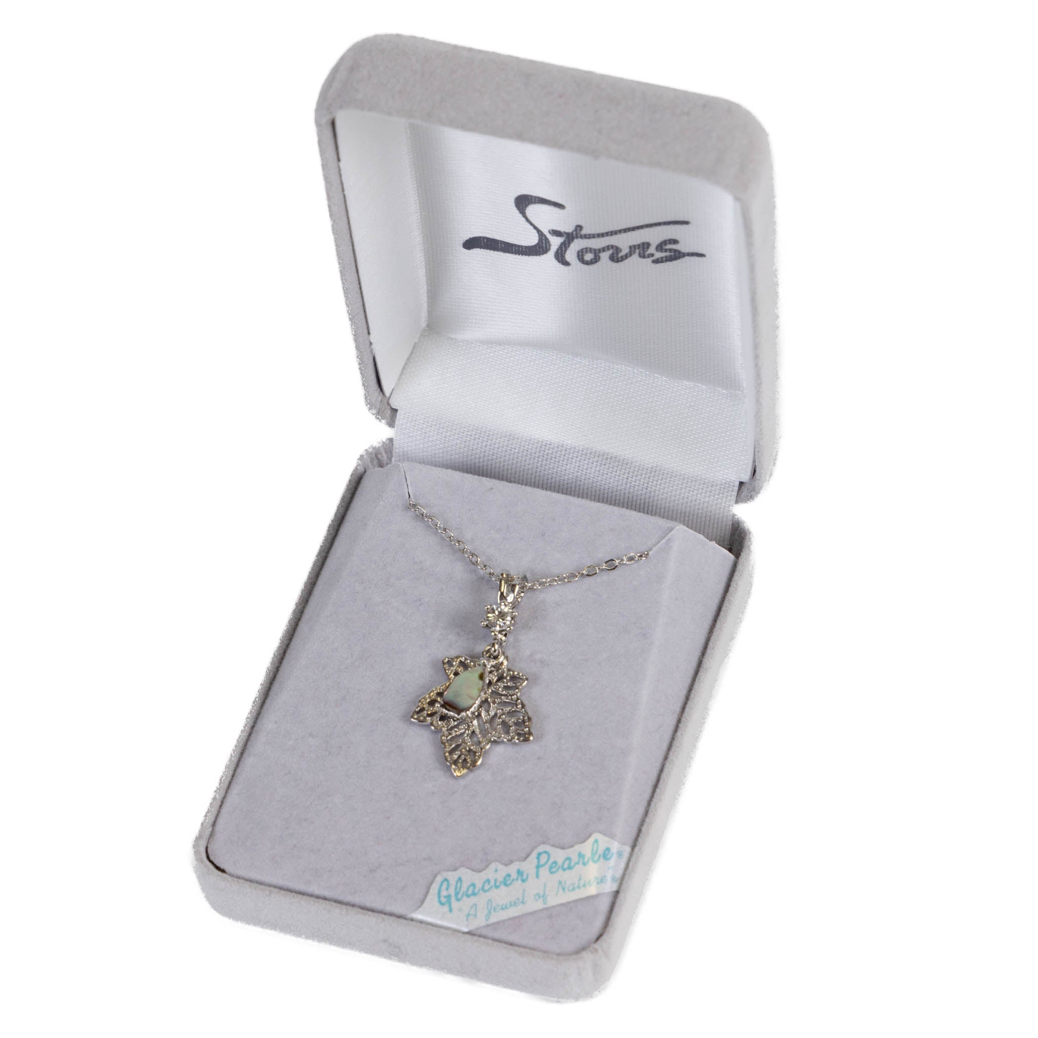 Glacier Pearle Abalone Drop Maple Leaf Necklace